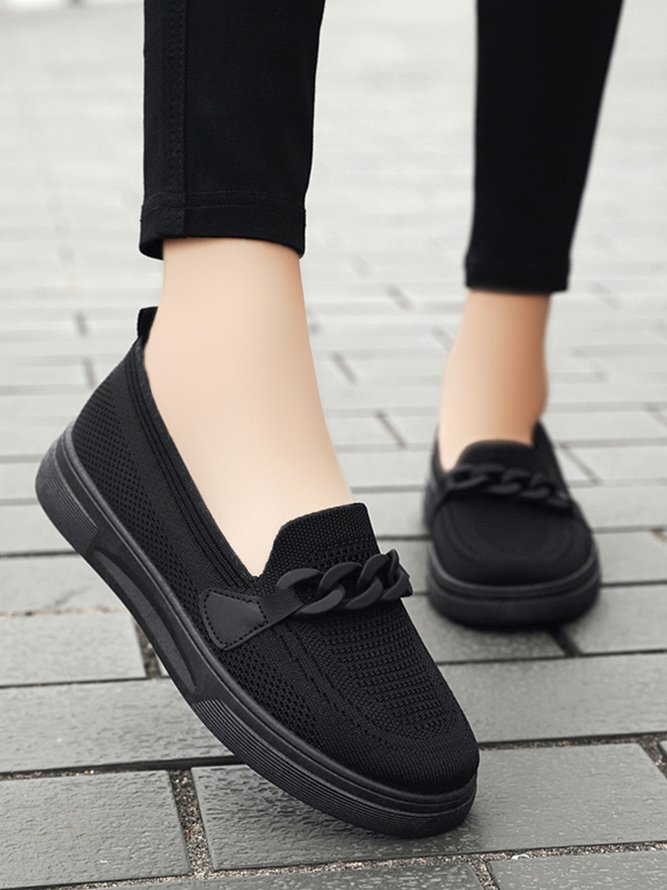 Breathable Chain Decor Casual Mesh Fabric Flat Loafers