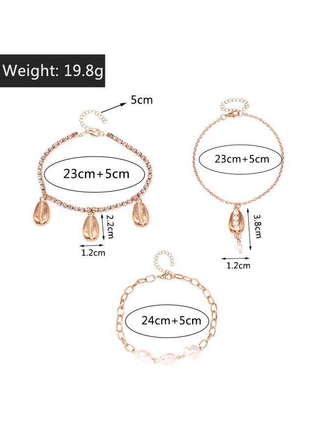 3Pcs Bohemian Resort Wind Pearl Shell Multi-layer Anklet Ethnic Beach Jewelry