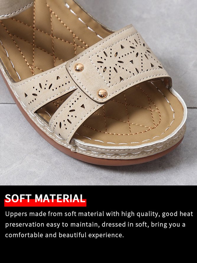 Vintage Laser Cut out Velcro Strap Sandals