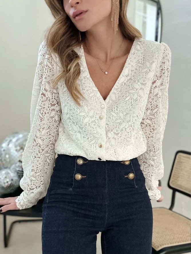 Lace Loose Casual Buttoned Other Coat