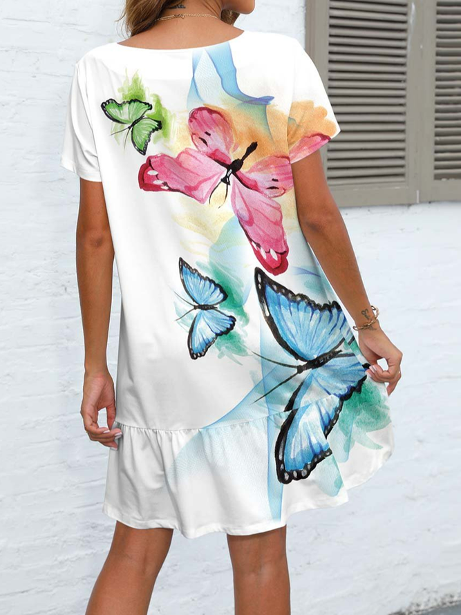 Butterfly Loose Casual V Neck Dress