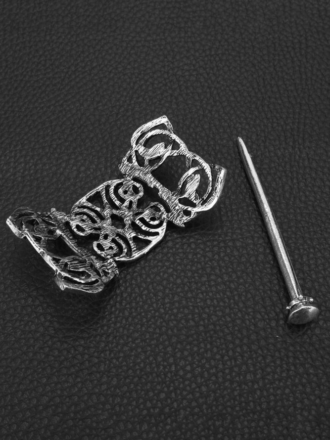 Vintage Silver Viking Pattern Celtic Hair Accessories Barrette Ethnic Distressed Jewelry