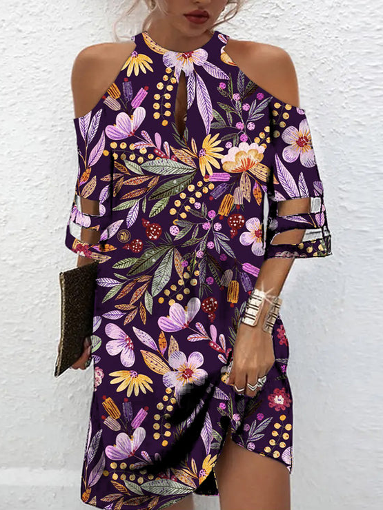 Crew Neck Loose Floral Casual Dress