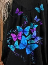 Printing Butterfly Crew Neck Casual Dress