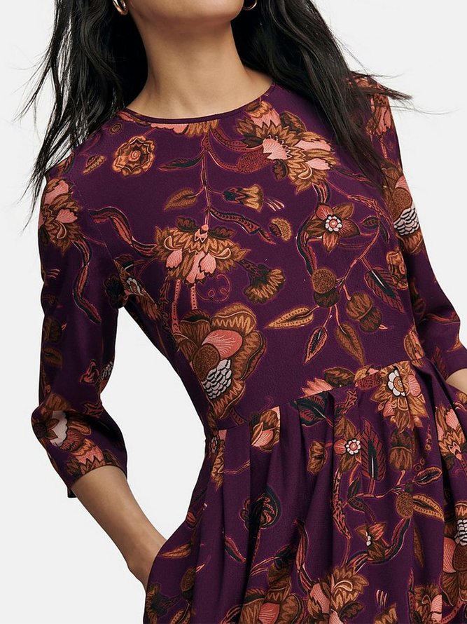 Floral Loose Casual Crew Neck Dress