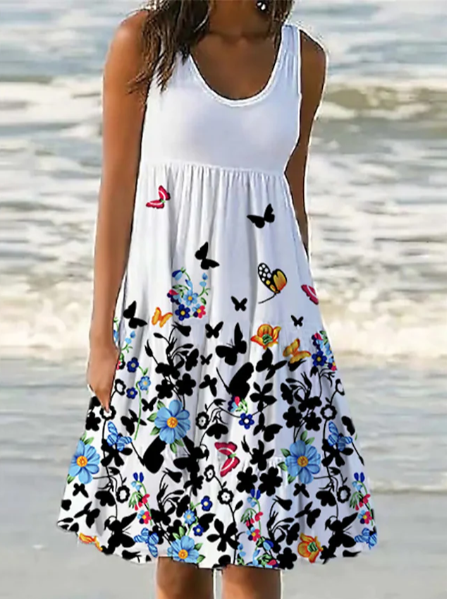 Floral Crew Neck Casual Dress