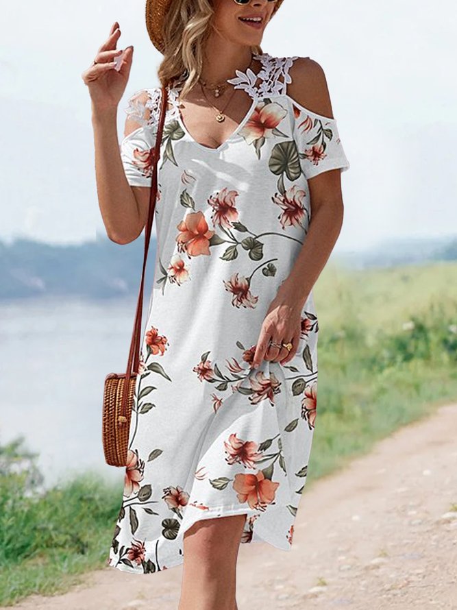 Floral Lace-Accent Cutout Midi Dress