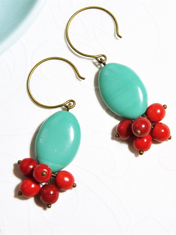 Vintage Turquoise Red Beaded Tassel Earrings Ethnic Holiday Jewelry