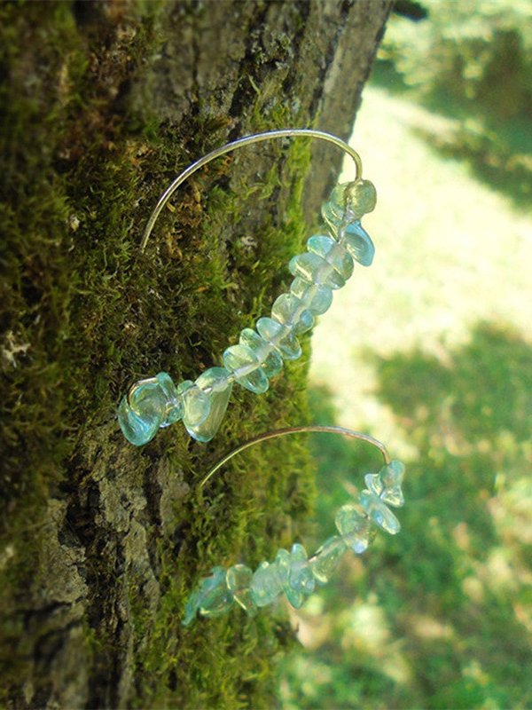 Vintage Blue Gemstone Beaded String Earrings Ethnic Holiday Jewelry
