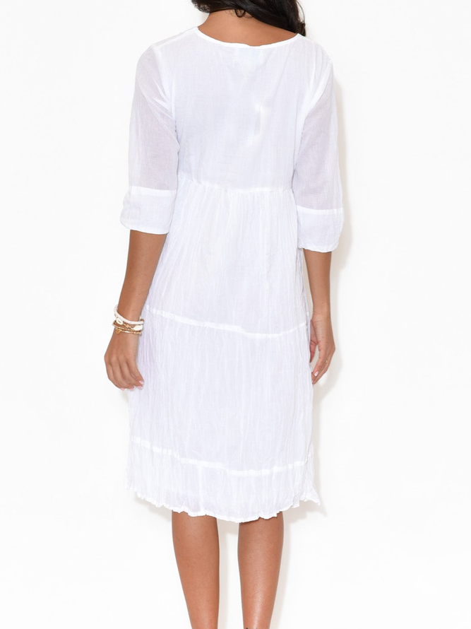 Plain Casual Cotton And Linen Dress