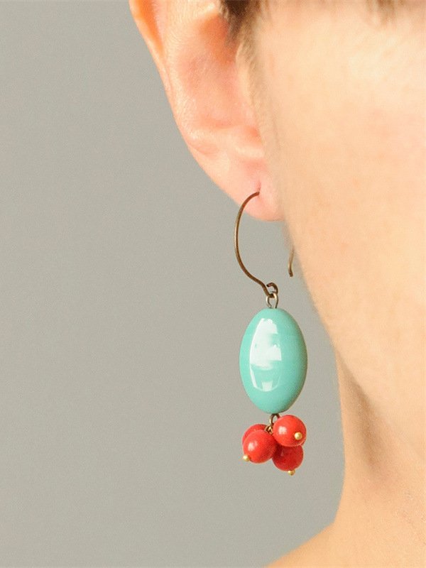 Vintage Turquoise Red Beaded Tassel Earrings Ethnic Holiday Jewelry