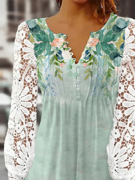 V Neck Loose Casual Floral Top