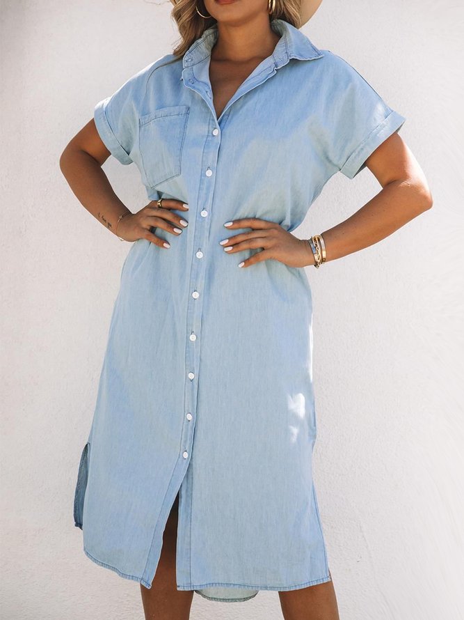 Buttoned Casual Shawl Collar Dress