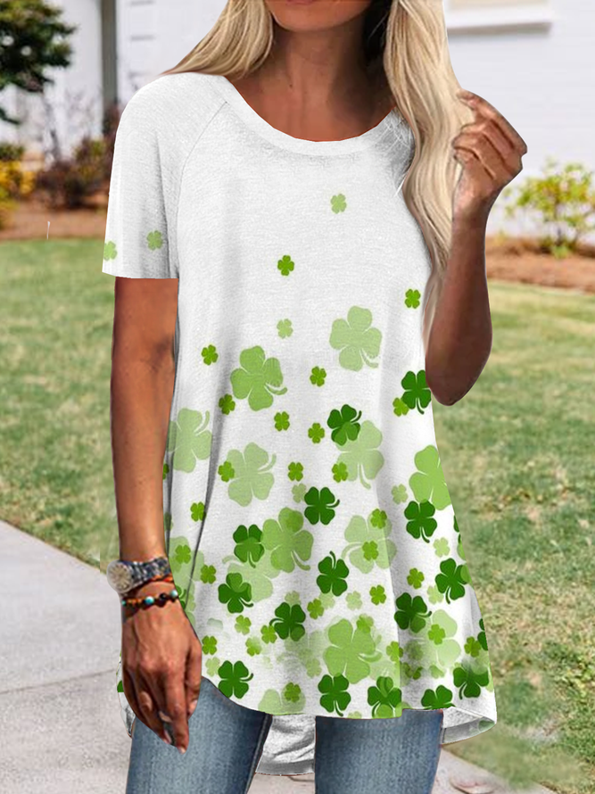 Crew Neck Four-Leaf Clover Knitted Casual Top