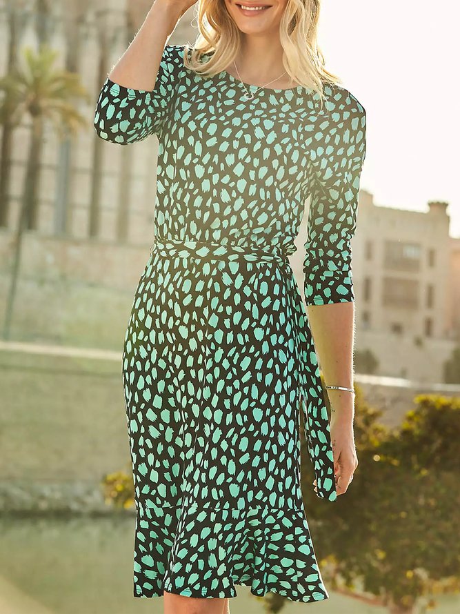 Elegant Abstract Print Belted Dress