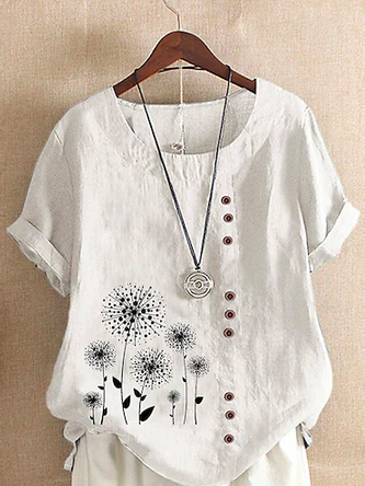 Women Boho Summer Botanical Pattern Natural No Elasticity Daily Loose H-Line Regular Blouses-image-16224554