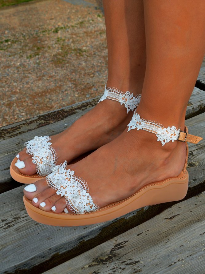 White Lace Soft And Comfortable Bridal Shoes Wedding Sandals