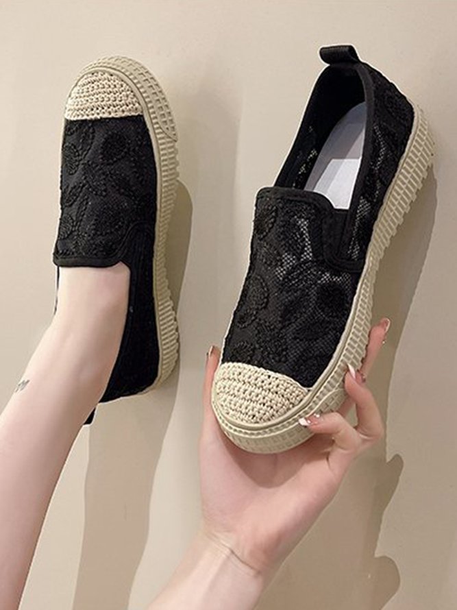 Casual Embroidery Mesh Slip On Flat Loafers