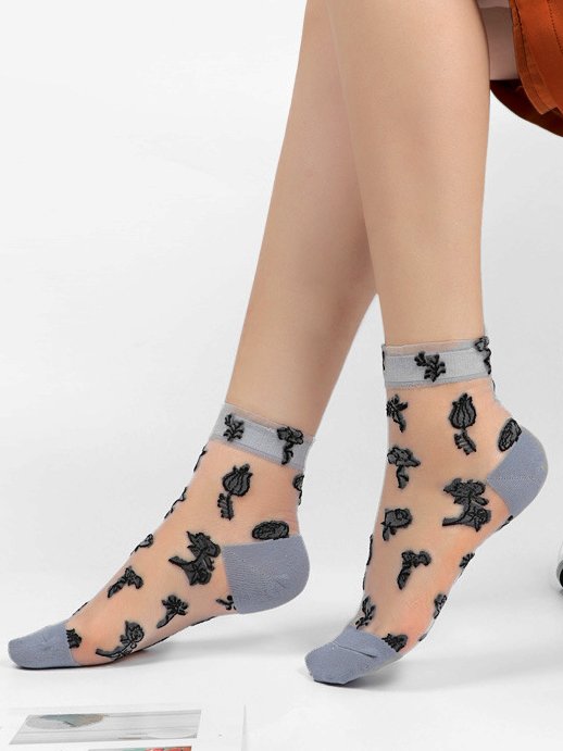 Ethnic Floral Plant Embroidered Cotton Lace Socks Daily Accessories