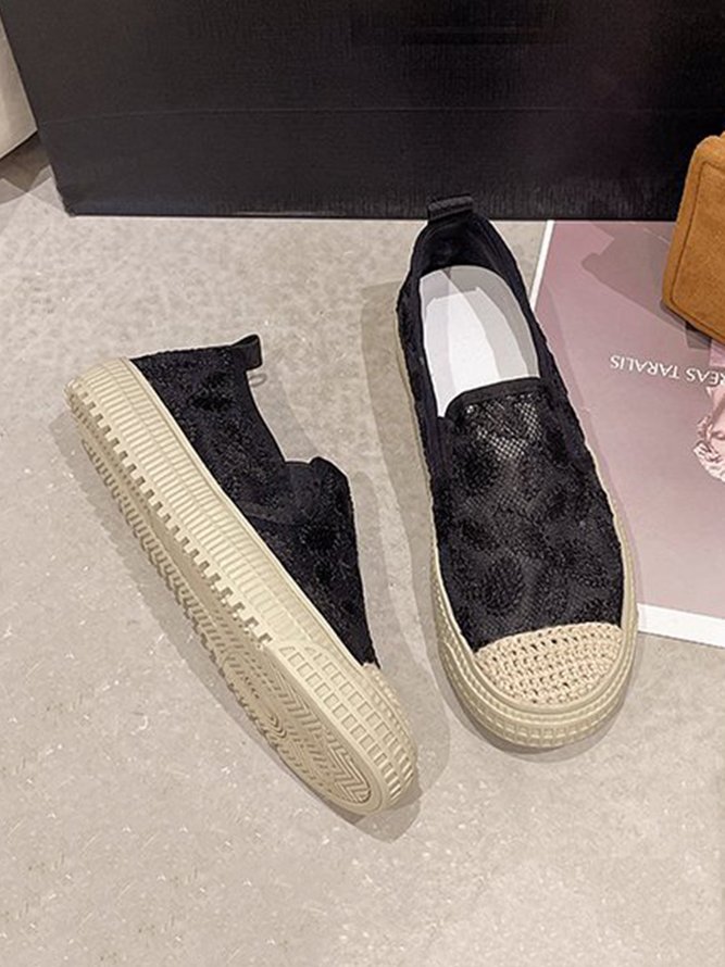 Casual Embroidery Mesh Slip On Flat Loafers