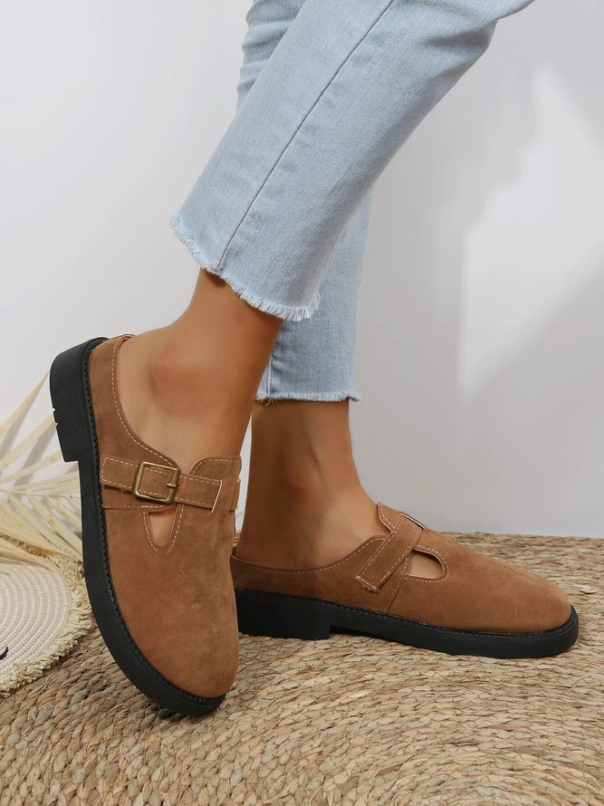 Casual Buckle Decor Hollow out Flat Mules