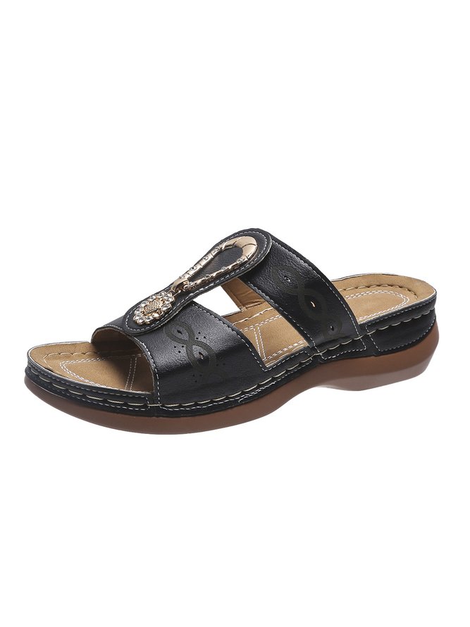 Vintage Rhinestone Decor Comfy Slide Sandals
