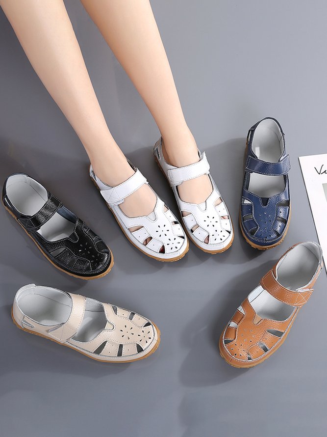 Hollow Breathable Velcro Von-slip Comfortable Soft Sandals Flat Shoes