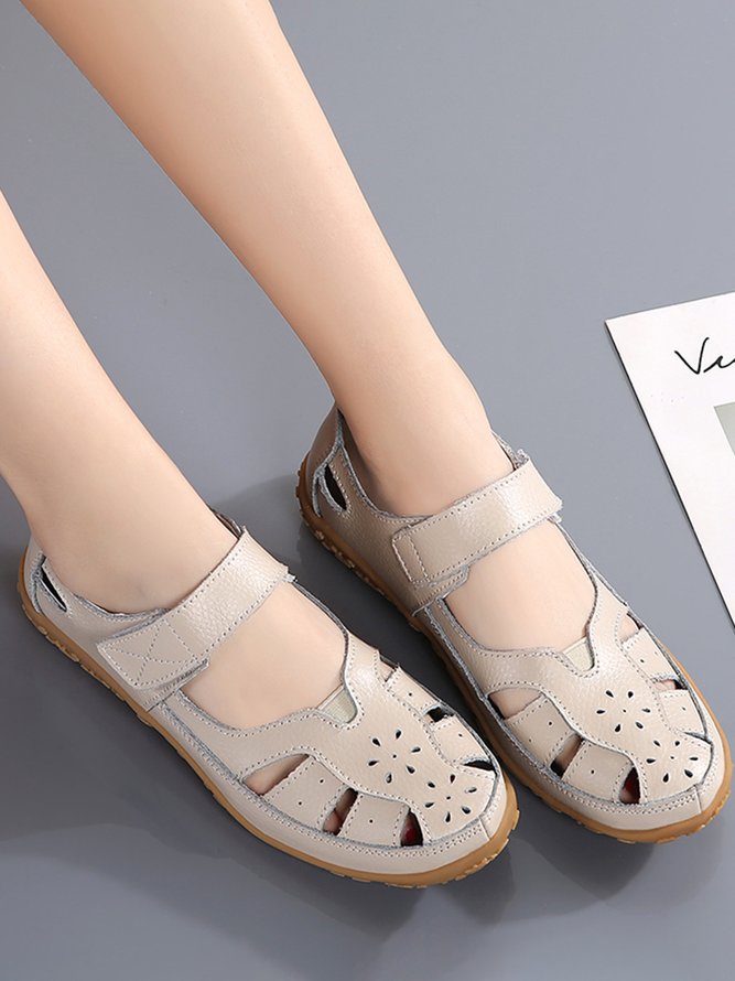 Hollow Breathable Velcro Von-slip Comfortable Soft Sandals Flat Shoes