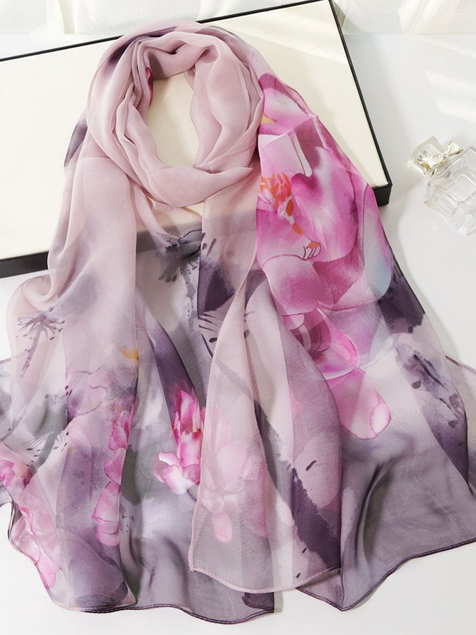 Silk Floral Long Scarf Boh Beach Vacation Accessories
