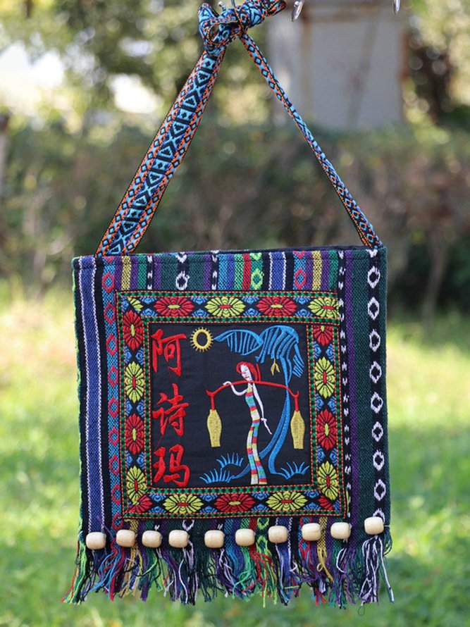 Chinese Minority Traditional Pattern Beaded Tassel Messenger Bag