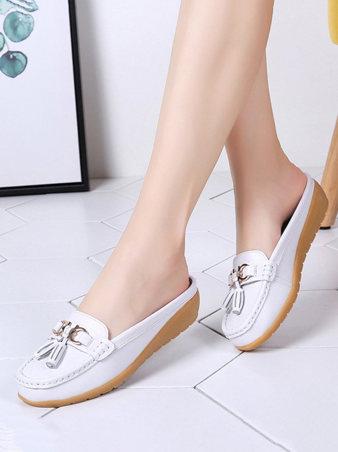 Casual Tassel Decor Comfy Sole Leather Mules