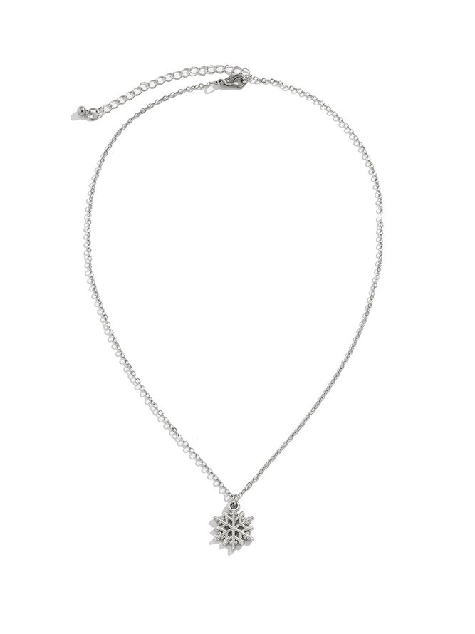 Daily Casual Silver Snowflake Pendant Necklace Jewelry