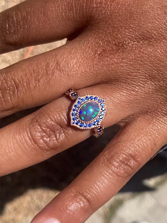 2Pcs Elegant Natural Opal Diamond Ring Set Party Wedding Holiday Jewelry
