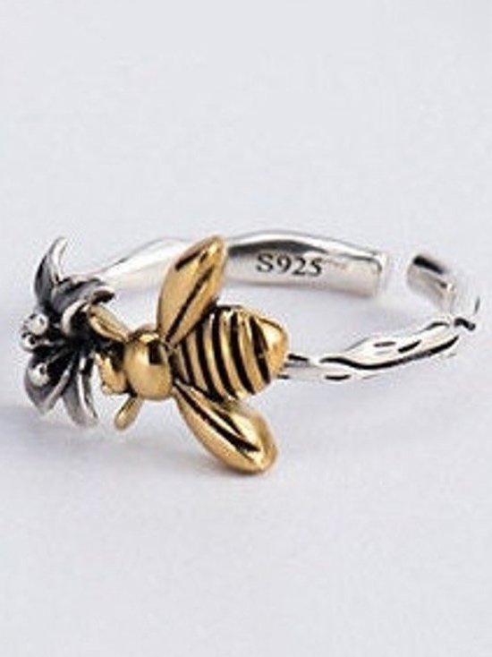Daily Casual Floral Bee Pattern Open Ring Vintage Distressed Jewelry