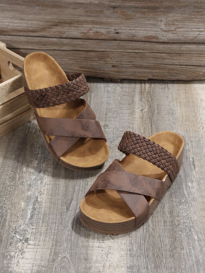Vintage Braided Strap Platform Slide Sandals
