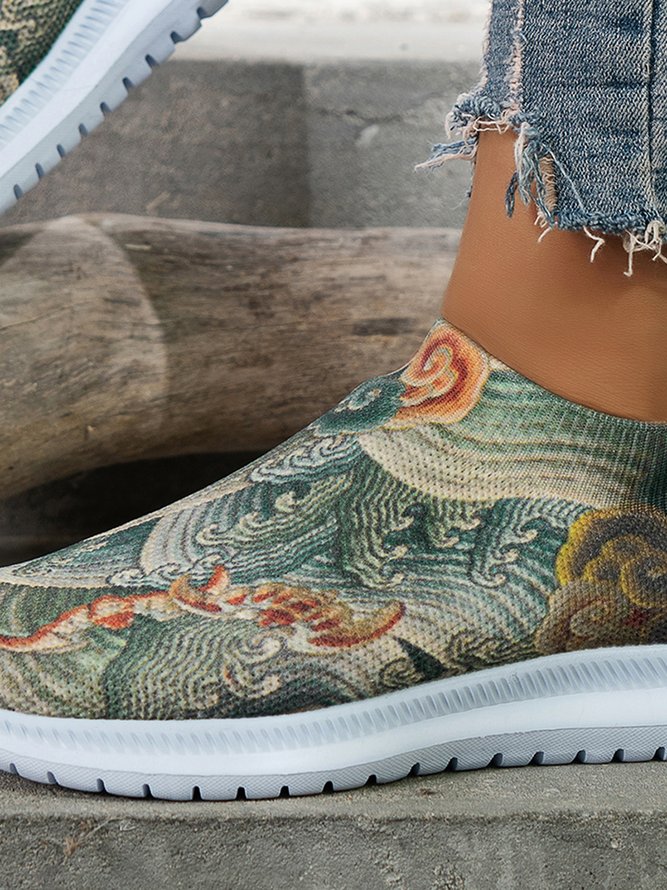 Breathable Printing Slip On Flyknit Sneakers