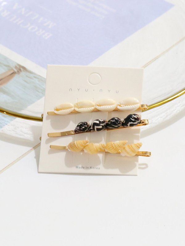 3Pcs Boho Style Pearl Shell Barrette Hair Accessories Set Beach Vacation Jewelry