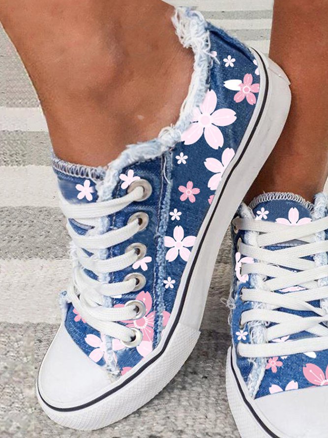 Cherry Blossoms Fringe Decor Lace-Up Canvas Shoes