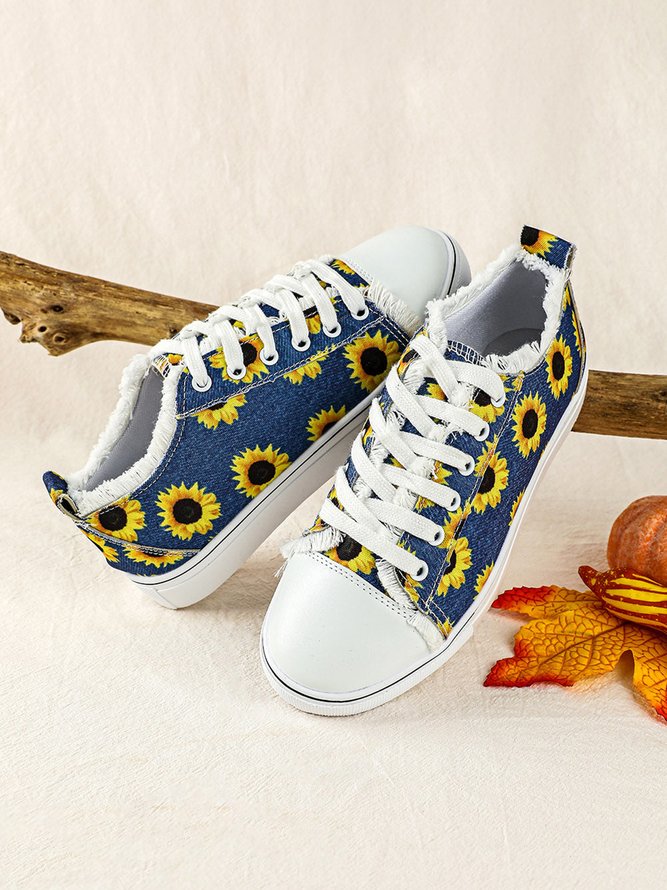 Casual Sunflower Lace-Up Canvas Shoes