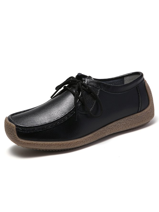 Cowhide Lace-Up Comfortable Soft Flats
