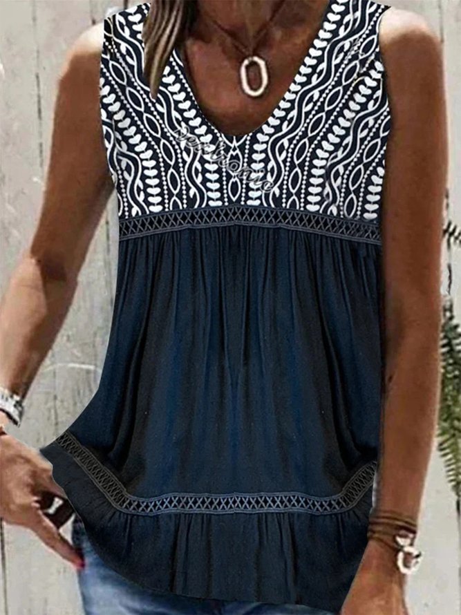 Ethnic Casual Loose V Neck Shirt