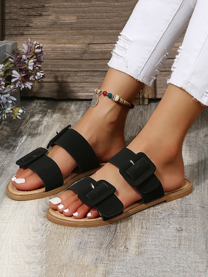 Plain Double Buckle Slide Sandals