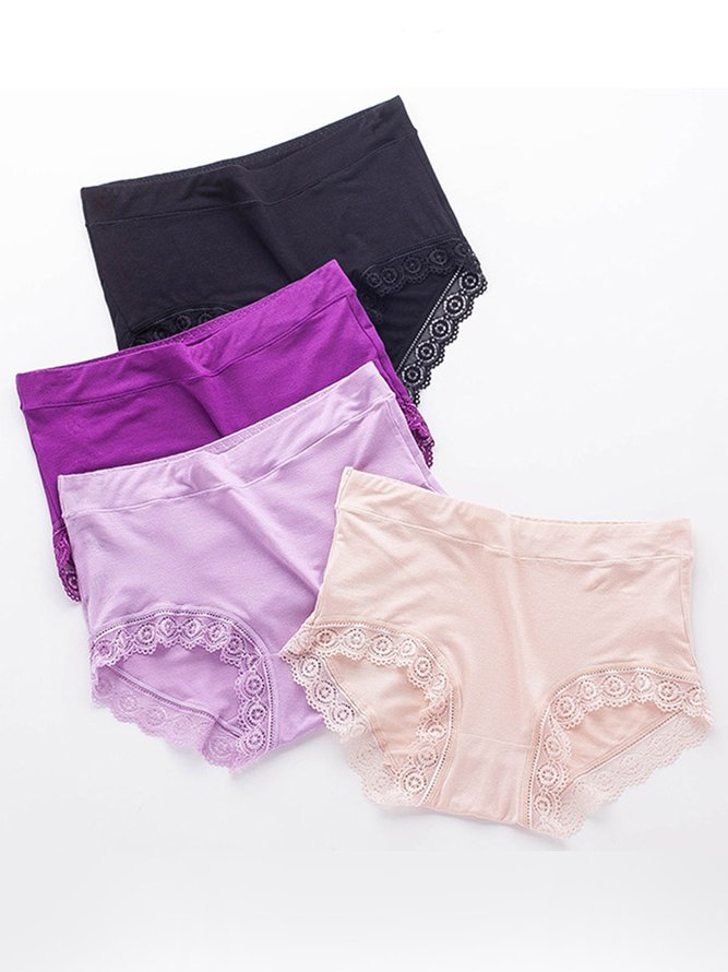 Soft Comfortable Breathable Modal Lace Mid Waist Briefs