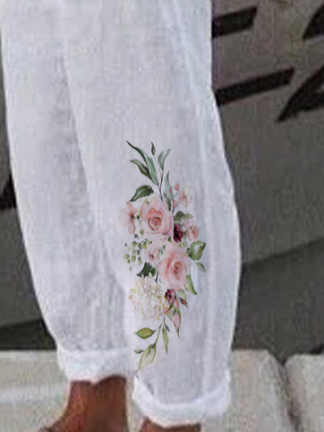 Boho Linen Loose Floral Casual Pants