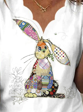 Women's Cute Rabbit Shell Neck Loose Casual T-Shirt