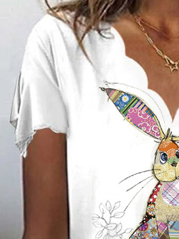 Women's Cute Rabbit Shell Neck Loose Casual T-Shirt