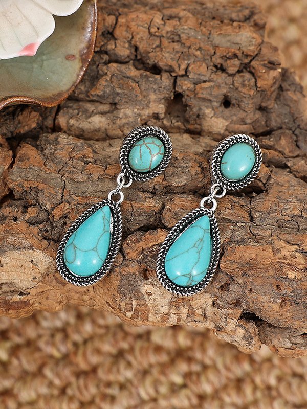 Ethnic Vintage Natural Turquoise Earrings Vacation Beach Everyday Jewelry