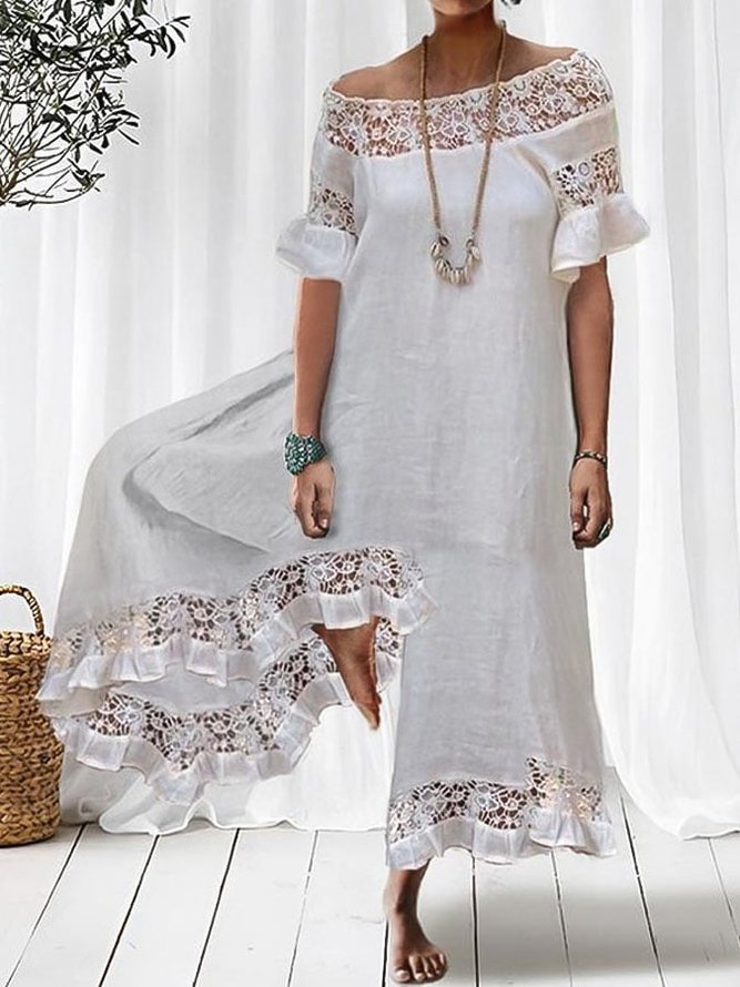Casual Lace Boat Neck Loose Jumpsuit