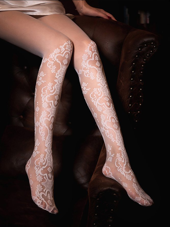 Floral Embroidered Hollow Fishnet Stockings Sexy Party Women's Accessories