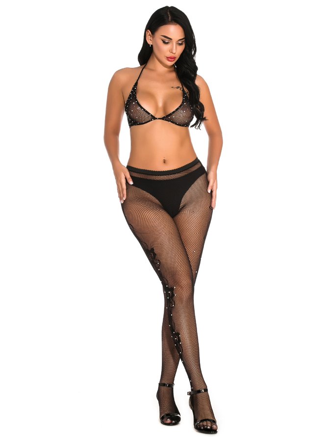 Floral Embroidered Hollow Fishnet Stockings Sexy Party Women's Accessories